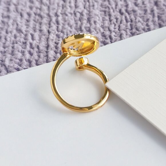 Michael Kors Monogram Logo and Crystal Open Ring in Gold Size #7 - Picture 3 of 3